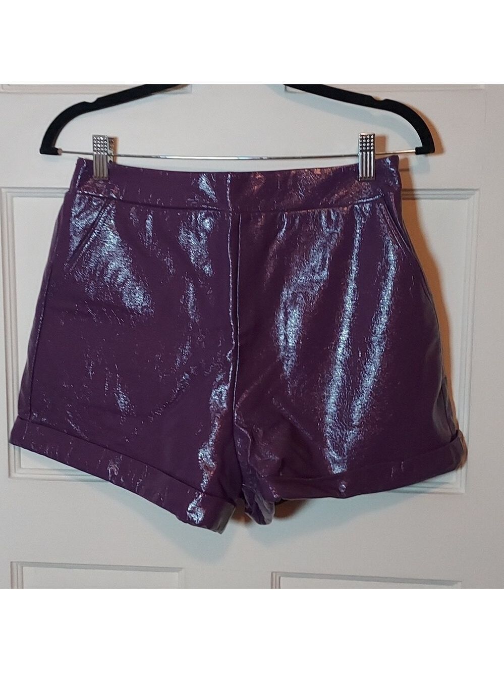 Gray Lab Cuffed Faux Leather Shorts In Purple
